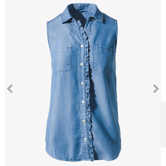 Chico's Tops - NWT Women’s Chico’s Denim Chambray Indigo Ruffle Sleeveless Shirt  Size 1